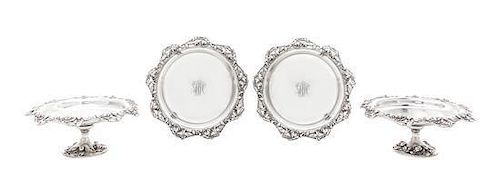 * A Set of Four American Silver Compotes, Tiffany & Co., New York, NY, Circa 1905, circular, the openwork everted rims cast with