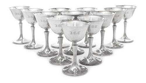 * A Set of Twelve Matching American Silver Cordials, Whiting Mfg. Co., New York, NY,/ Gorham Mfg. Co., Providence, RI, 1923/ 192