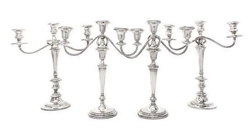 * A Pair of American Silver Three-Light Candelabra, Frank M. Whiting & Co., North Attleboro, MA, Early 20th Century, Talesman Ro