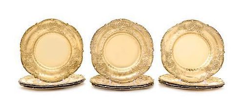A Set of Twelve American Silver-Gilt Dinner Plates, Dominick & Haff, New York, NY, Retailed by J.E. Caldwell, Philadelphia, 1899