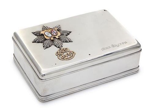 An American Enamel and Gold-Mounted Humidor, Dominick & Haff, New York, NY, 1895, rounded rectangular, the hinged cover mounted