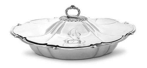 An American Silver Vegetable Dish and Cover, Gorham Mfg. Co., Providence, RI, 1895, shaped circular with applied scroll border,