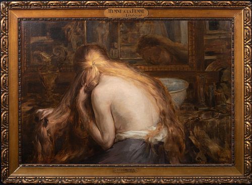 LADY BRUSHING HER HAIR OIL PAINTING