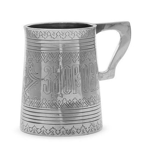 * A Russian Silver Cann, S.M. Ikonnikov, Moscow, 1880, of tapering cylindrical form, engraved with Cyrillic inscription flanking