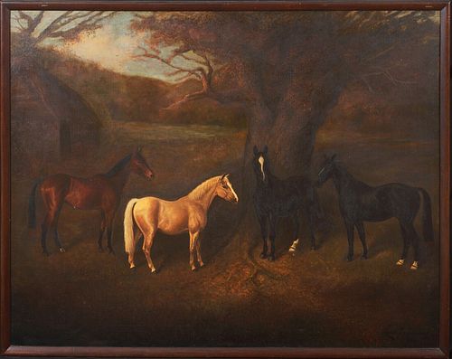 PORTRAIT OF FOUR CHESHIRE PONIES OIL PAINTING