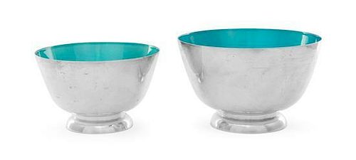 * Two American Silver and Enamel Bowls, Towle Silversmiths, Newburyport, MA, Circa 1960, circular with tapered sides, raised on
