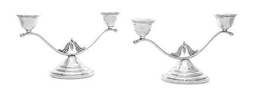 A Pair of American Silver Two-Light Candelabra, The Randahl Shop, Chicago, IL, Mid 20th Century, the stepped domed bases topped