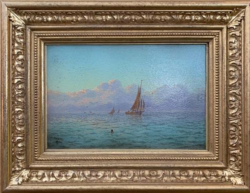 MARINE SCENE WITH FISHING BOATS OIL PAINTING