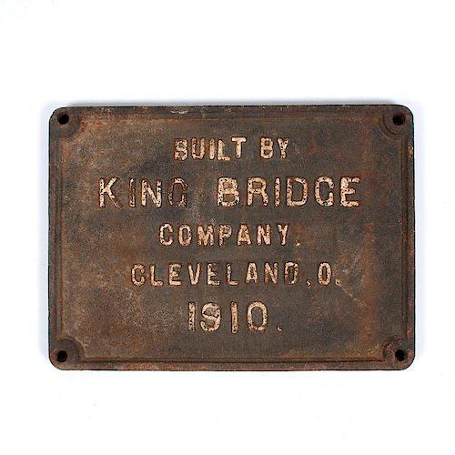 King Bridge Company Railroad Builder's Plate