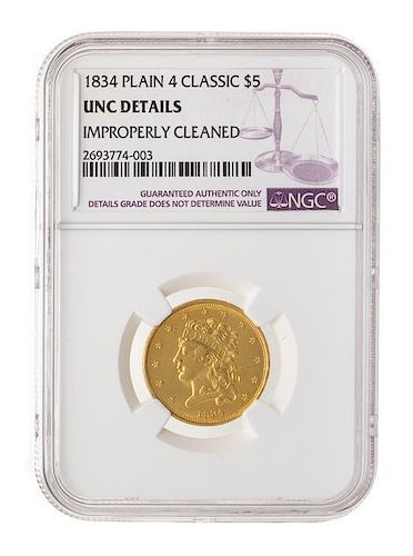 A United States 1834 Classic Head $5 Gold Coin