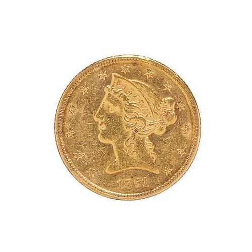 A United States 1861 Liberty Head $5 Gold Coin
