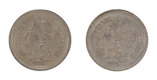 Two United States 1871 Three Cent Nickel Proofs