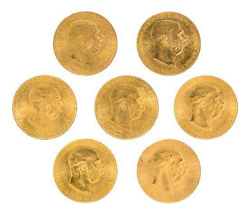A Group of Seven Austro-Hungarian 1915 100 Corona Gold Coins