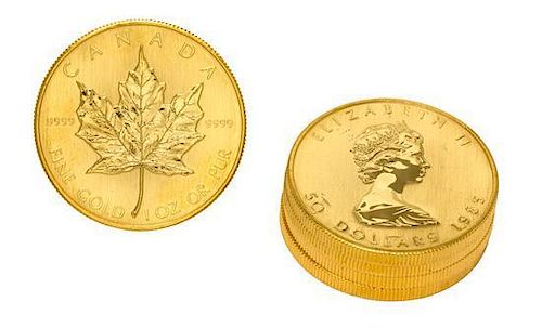 A Group of Five Canadian 1985 $50 Gold Maple Leaf Coins