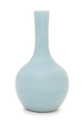A Small Chinese Claire-de-Lune Glazed Porcelain Bottle Vase Height 5 1/2 inches. 天藍釉小瓶，高5,5英吋