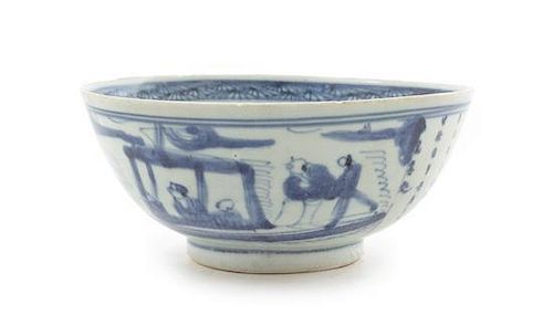 A 'Hatcher Cargo' Blue and White Porcelain Bowl Diameter 6 3/8 inches. 中國外銷瓷青花人物紋碗，明清交替期，17世紀中，直徑6.375