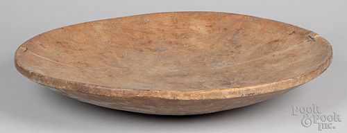 Massive pine shallow bowl or charger, 19th c.