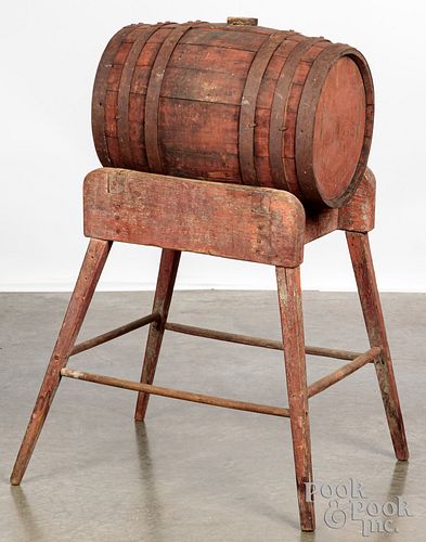Painted keg on stand, 19th c.