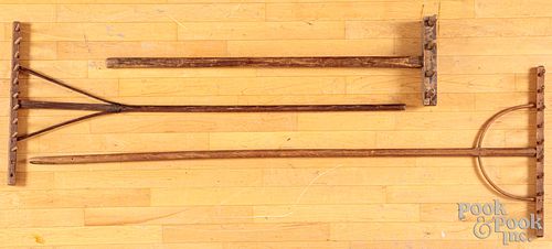 Three wooden rakes, ca. 1900