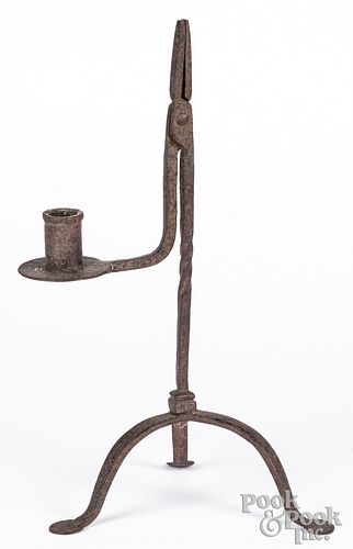 Wrought iron rush light candle holder, 19th c.