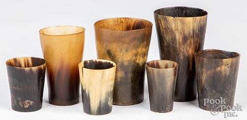 Seven graduated horn cups, 19th c.