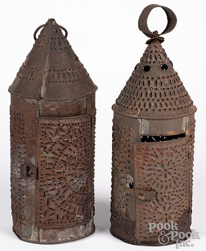 Two punched tin carry lanterns, 19th c.