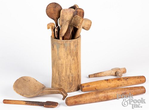 Group of wooden kitchenware, 19th and 20th c.