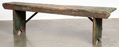 Pennsylvania painted pine morticed bench, 19th c.