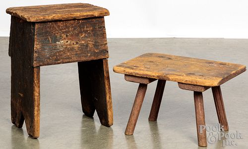 Two primitive pine stools, 19th c.