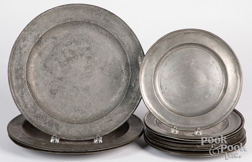 Twelve pewter plates, 19th c.