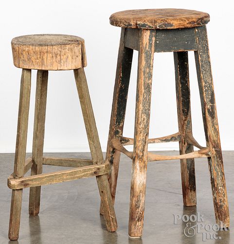Two primitive painted stools, 19th c.