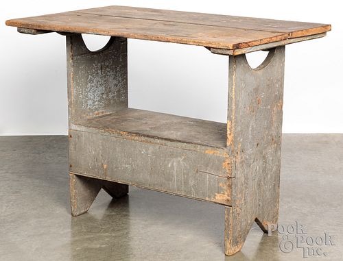 Primitive painted pine bench table, 19th c.