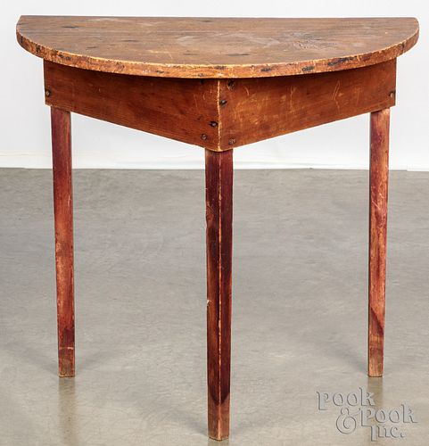 Primitive pine demilune table, 19th c.