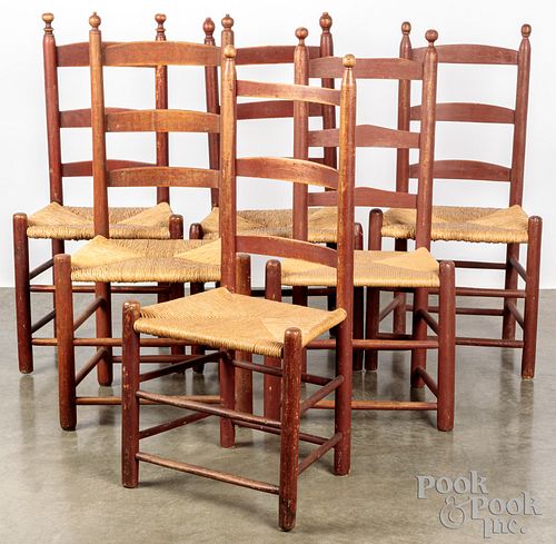 Set of six assembled ladderback rush seat chairs