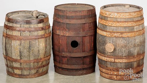 Three wooden barrels, 19th c.