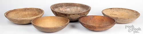 Five turned wooden bowls, 19th c.
