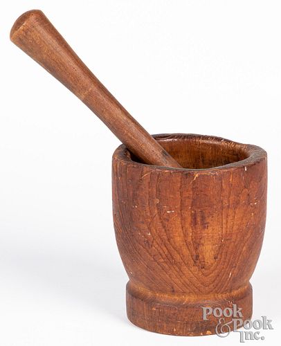 Large pine mortar and pestle, 19th c.