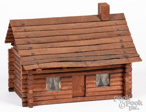 Small folk art log cabin model