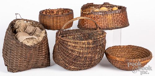 Five miscellaneous baskets, 19th c.