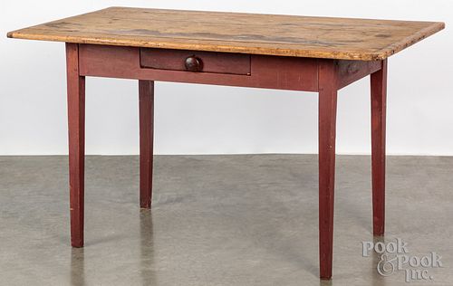 Painted pine work table, 19th c.