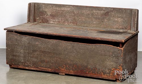 Primitive painted wood box bench, 19th c.