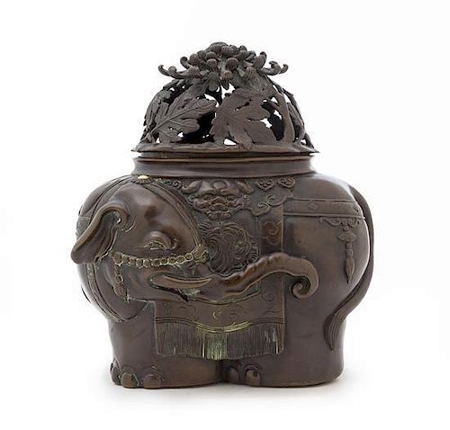 A Bronze Elephant-Form Censer Height 7 1/2 inches.
