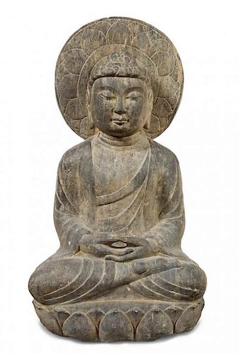 * A Large Stone Figure of Amida Buddha Height 27 inches.