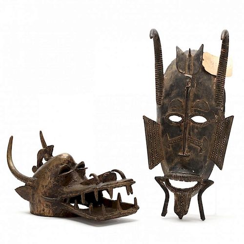 Ivory Coast, Two Senufo Bronze Masks