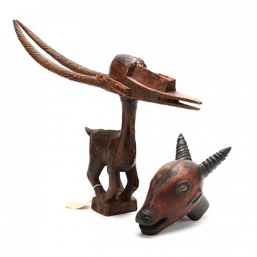 Two West African Horned Animal Wood Carvings