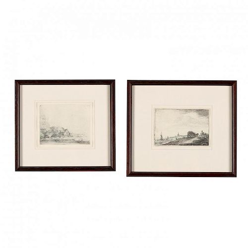 Pair of Antique Etchings from the Low Countries - Rembrandt and Waterloo