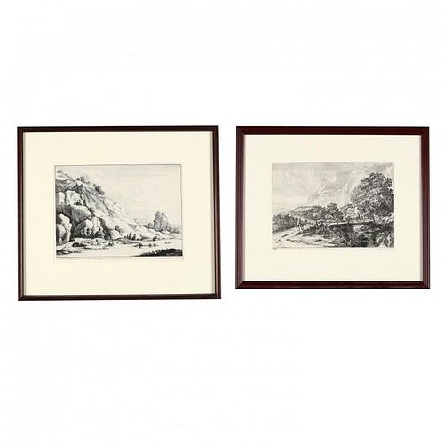 Pair of Continental Landscapes Picturing Cattle and Travellers - Hollar and Both