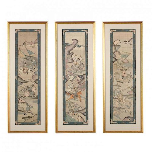 Three Chinese K'ossu Silk Panels