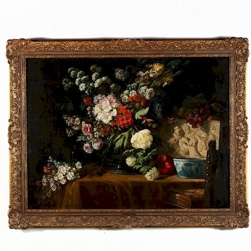 Lucas Schaefels (Belgian, 1824-1885), Still Life with Flowers