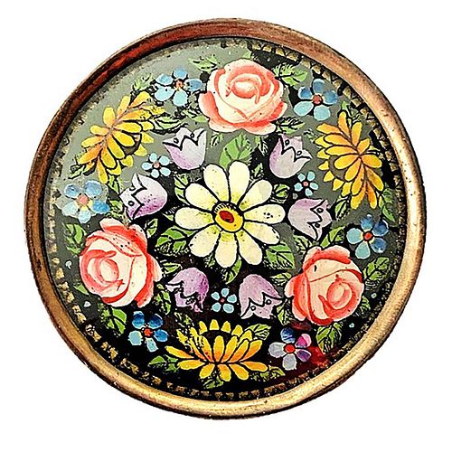 A Very Rare Design Under Glass Colorful Floral Button